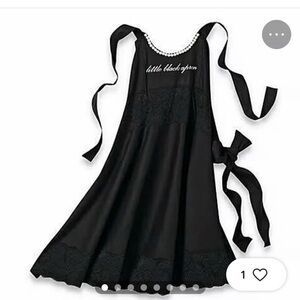 Little Black Apron Dressy Apron w/ Black Lace and Pearl Necklace